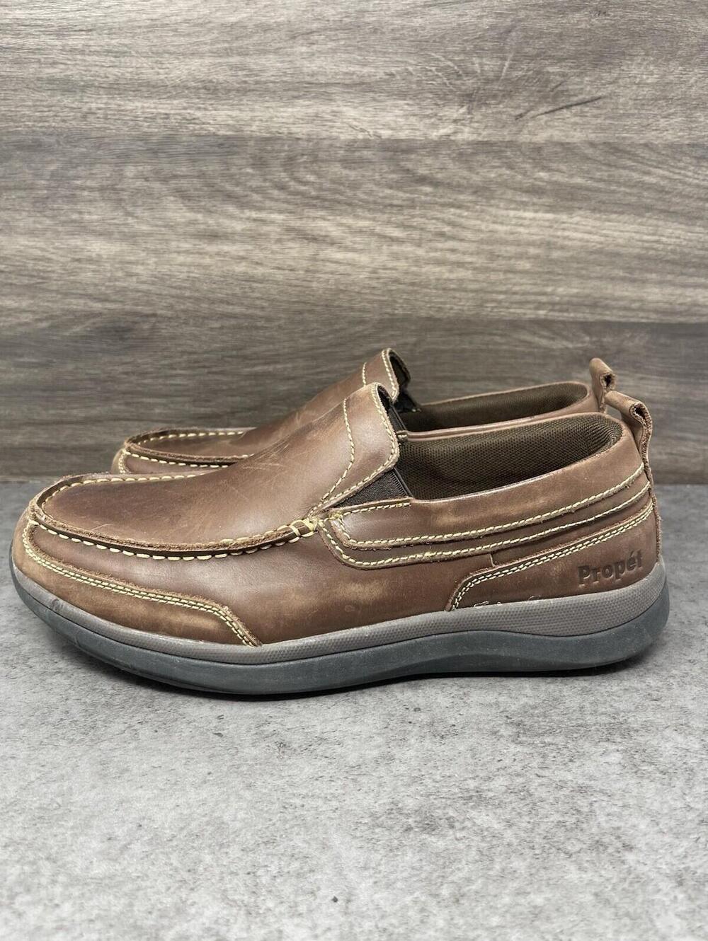 Propet Mens Preston Slip On Shoes Size 10 Brown Leather Casual